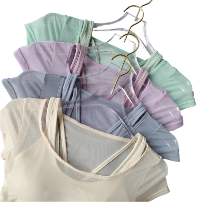 Crop Top con almohadilla en los pechos de secado rápido con manga corta y transpirable