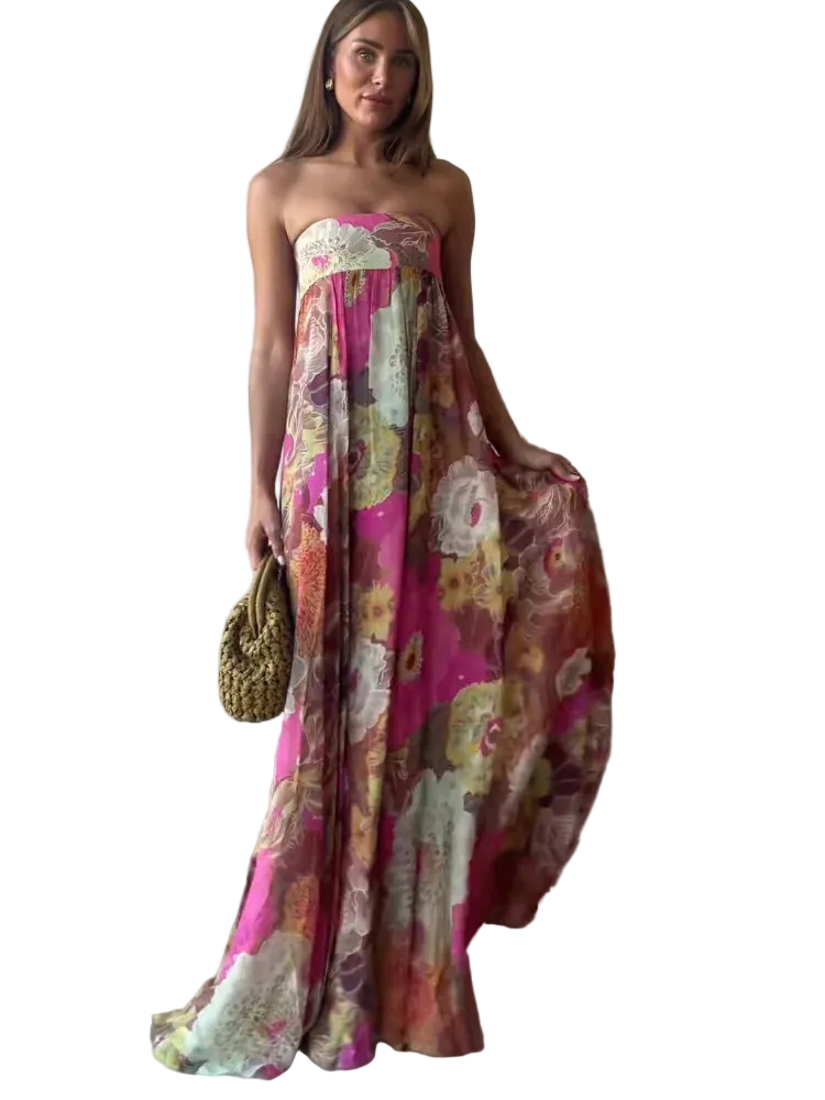 Vestido Strapless Largo sin Mangas Casual