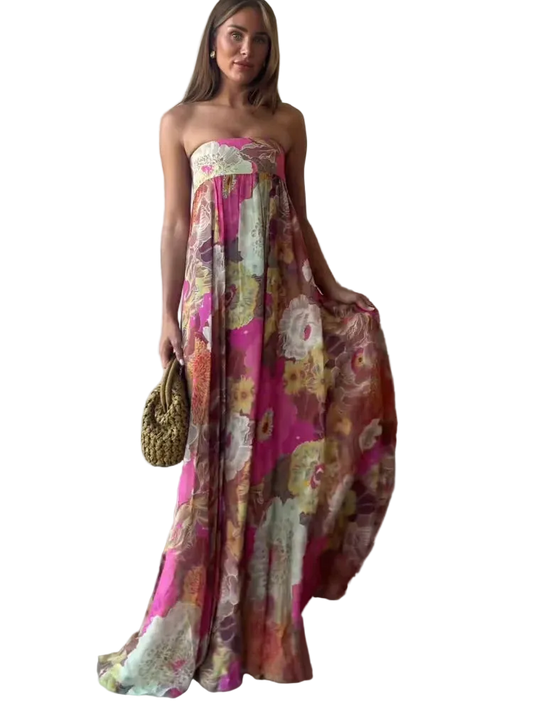 Vestido Strapless Largo para Mujer sin Mangas Fresco