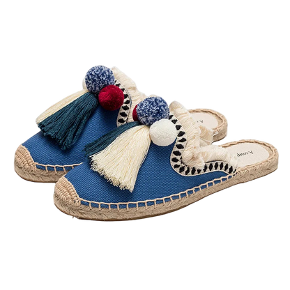 Zapatillas estilo suecos flats de yute y lona y algodón y suela TPR