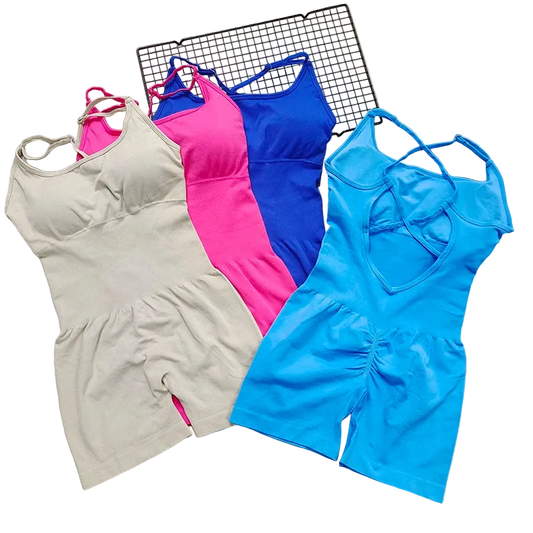 Jumpsuit Bodysuit Deportivo sin Costuras de Secado Rápido con Tejido Elástico y Almohadillas Removibles