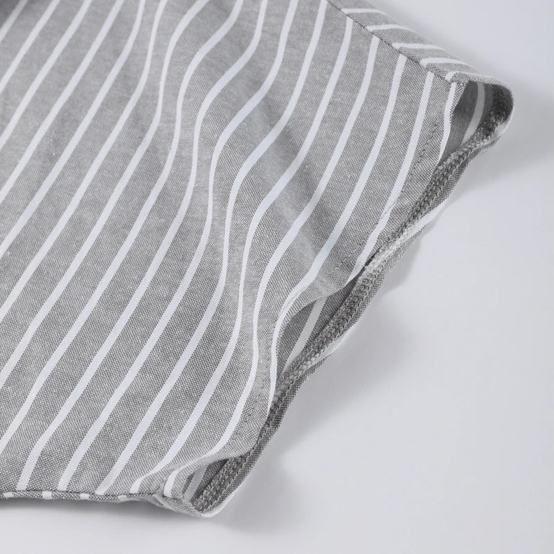 Striped Casual Set with Button-Down Short-Sleeve Lapel Shirt and Wide-Leg Shorts