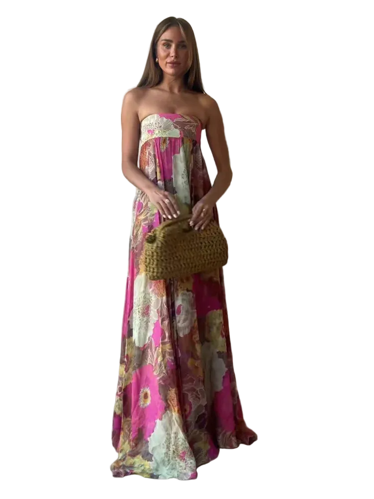 Vestido Strapless Largo sin Mangas Casual