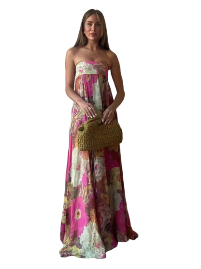 Vestido Strapless Largo sin Mangas Casual
