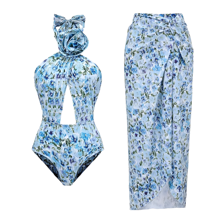 Women's Retro 2-Piece One-Piece Swimsuit, Backless, Vintage Print