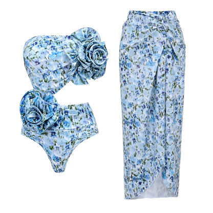 Women's Retro 2-Piece One-Piece Swimsuit, Backless, Vintage Print