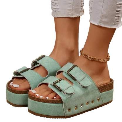 Sandalias Planas Bohemias de Punta Abierta al Estilo Romano y Suela Gruesa