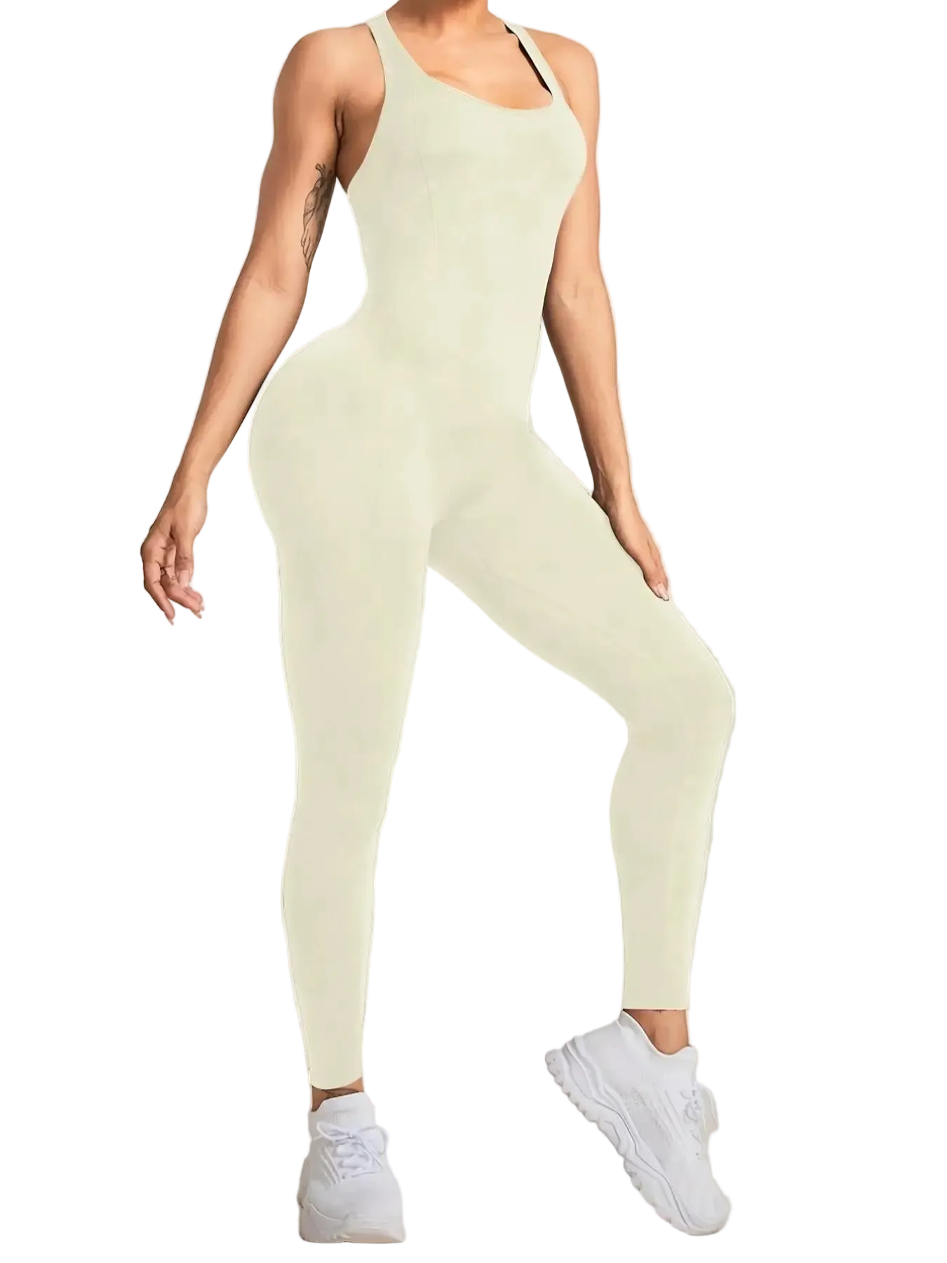 Women's Seamless Sports Jumpsuit with Tummy Control, Crisscross Straps, and Open Back