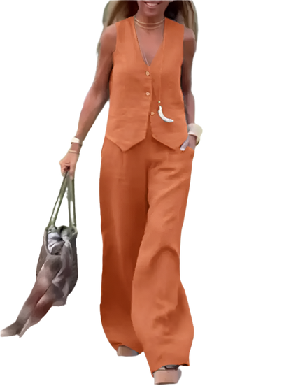 Old Money Style Vest and Wide Leg Pants Outfit