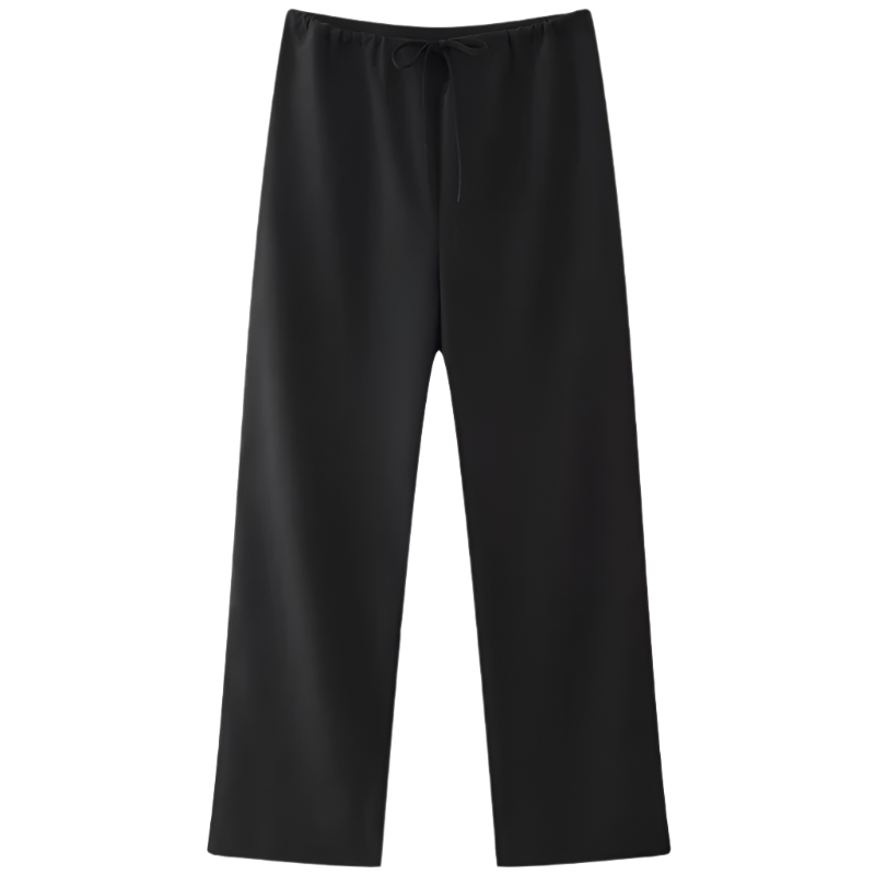 Satin Outfit Set with Asymmetrical Halter Top and High Waist Lace-Up Pants