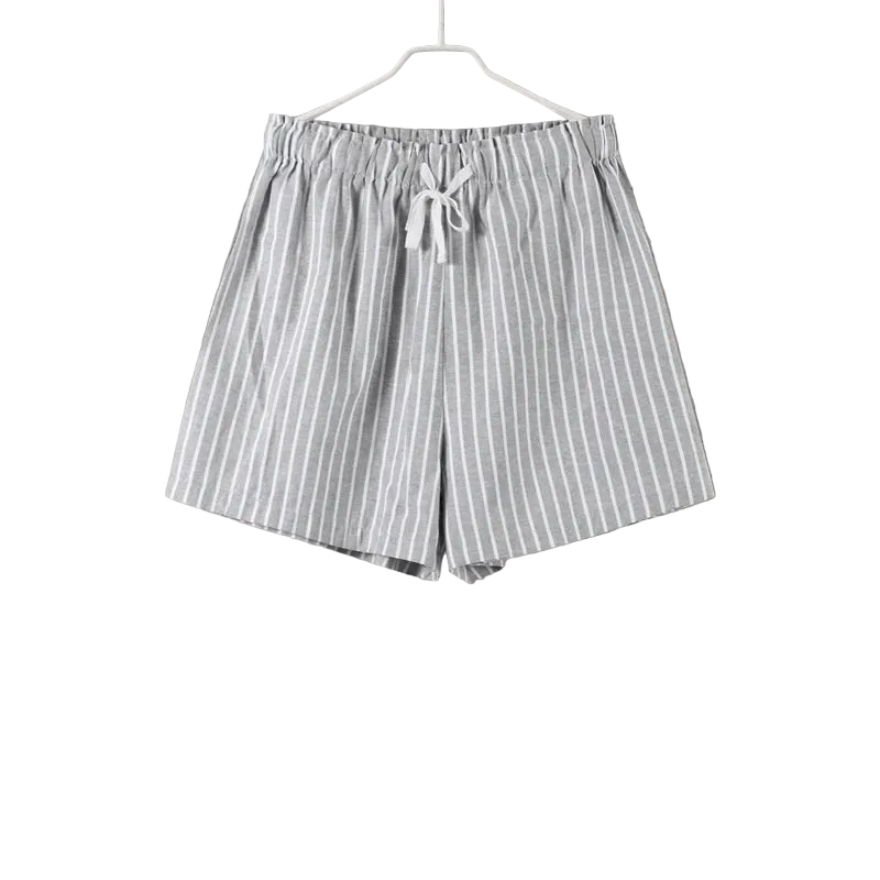 Striped Casual Set with Button-Down Short-Sleeve Lapel Shirt and Wide-Leg Shorts