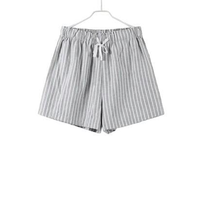 Striped Casual Set with Button-Down Short-Sleeve Lapel Shirt and Wide-Leg Shorts