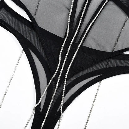 Set Conjunto de lencería con pedrería y Encaje transparente y cinturilla