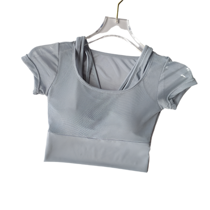 Crop Top con almohadilla en los pechos de secado rápido con manga corta y transpirable