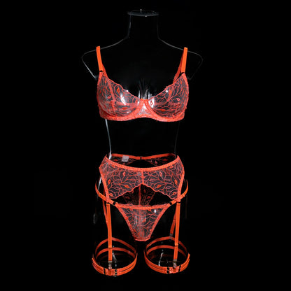 Neon Orange Lace Lingerie Set