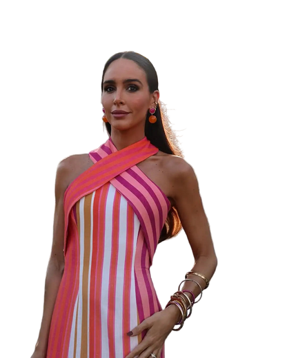 Halter Neck Striped Print Long Dress Off Shoulder Crisscross Backless Bodycon Dress