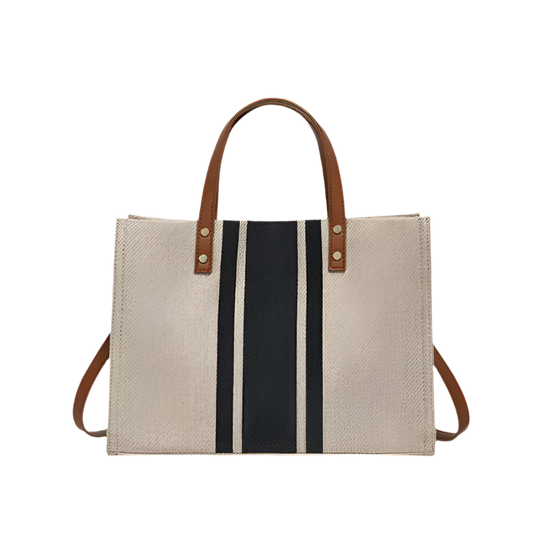Bolso de Mano de Lona con Rayas para Mujer, Tote de Gran Capacidad, Casual y Multifuncional, Bandolera y Asas