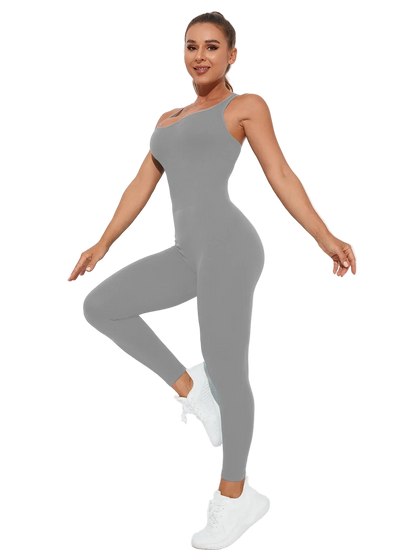 Women's Seamless Sports Jumpsuit with Tummy Control, Crisscross Straps, and Open Back