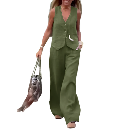 Old Money Style Vest and Wide Leg Pants Outfit