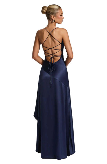 Elegant bodycon style sleeveless slim fit long dress with thin straps