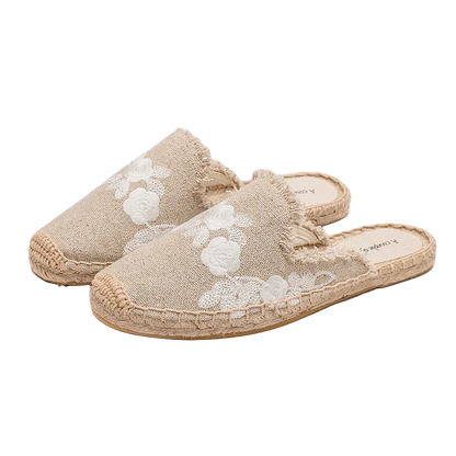 Zapatillas estilo suecos flats de yute y lona y algodón y suela TPR