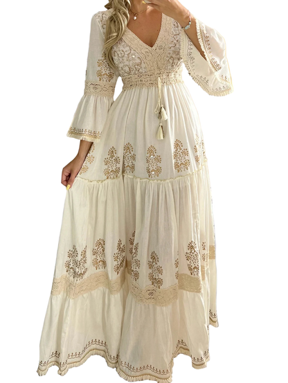 Bohemian boho chic long dress with loose openwork lace design