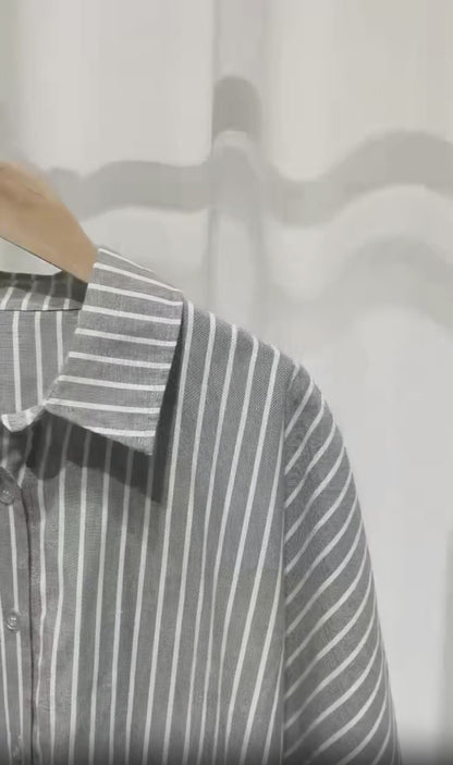 Striped Casual Set with Button-Down Short-Sleeve Lapel Shirt and Wide-Leg Shorts